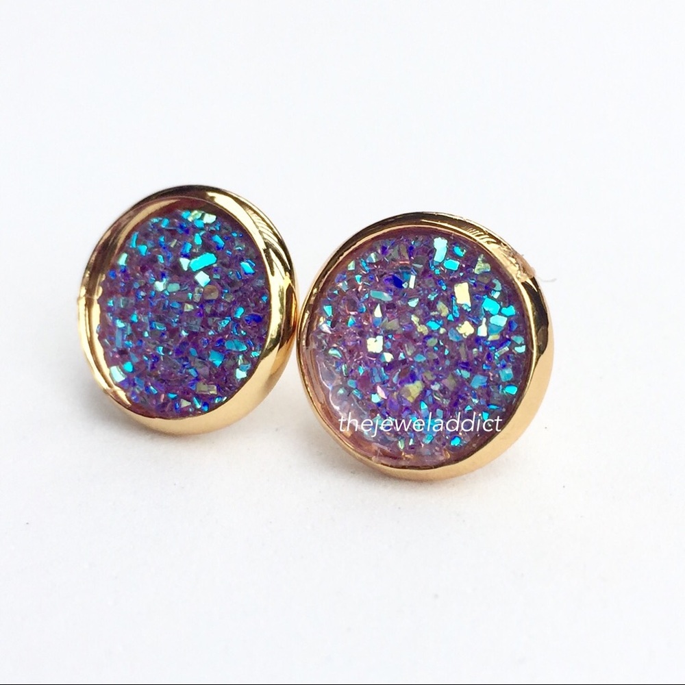 3 for 15🎀light purple iridescent Drusy style stud - Picture 2 of 6